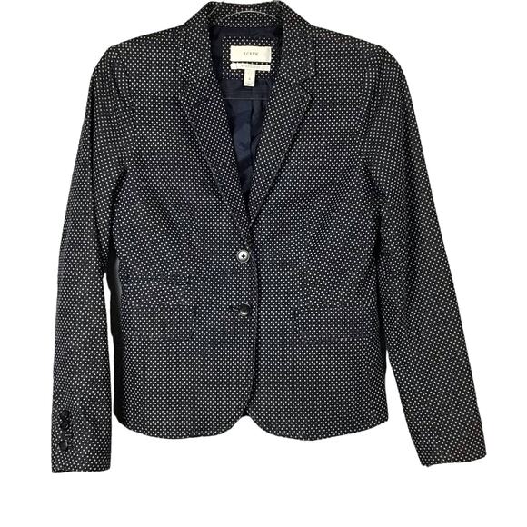 J CREW Classic Schoolboy Blazer Jacket Fitted Tailored Indigo Blue Dot Cream 0 - Picture 4 of 13